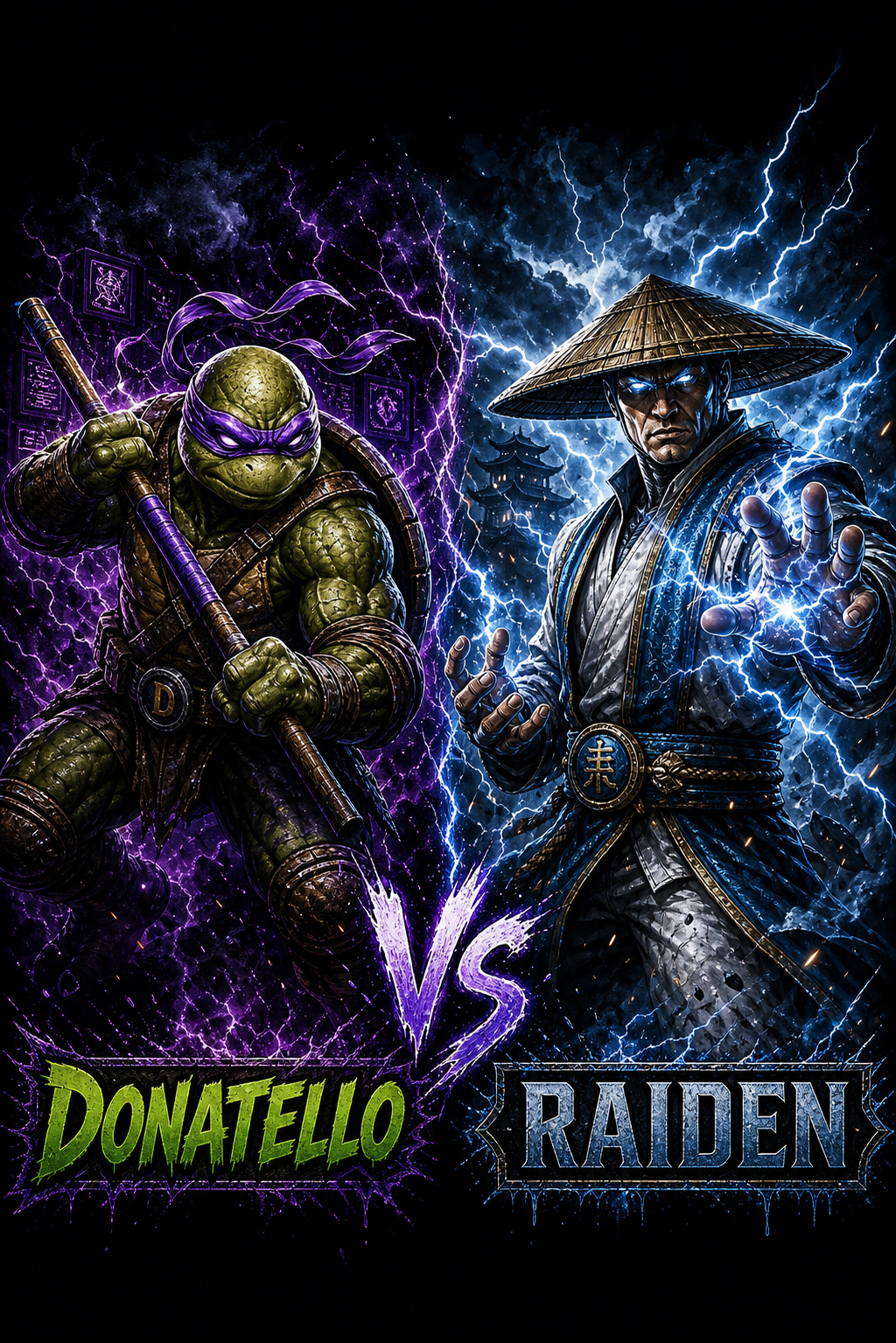 TMNT vs MK Donatello vs Raiden Lightning Staff design artwork