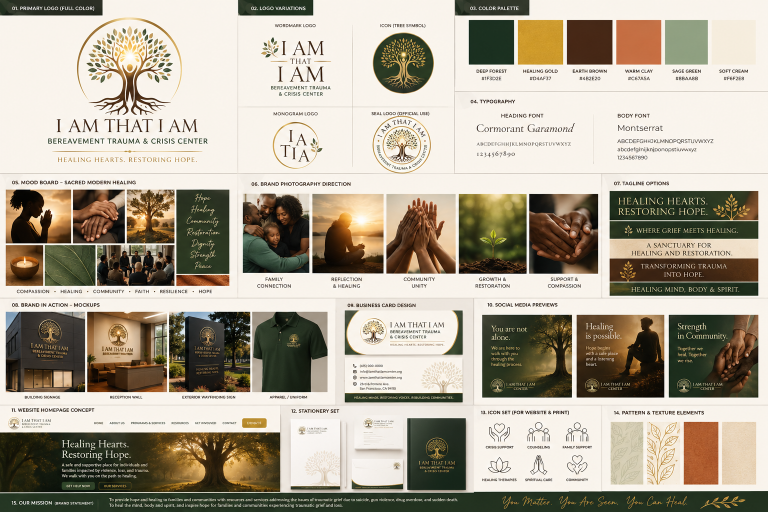 I Am That I Am logo package, website homepage, and social media mockups